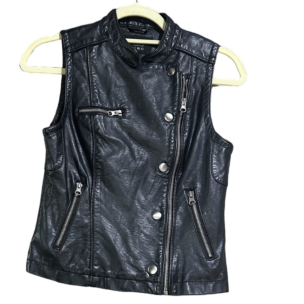 Unique TCEC Black Moto Vest hand painted Asymmetrical Zipper size S